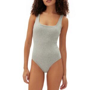NWT Gap GapBody Women S Logo Comfort Thong Bodysuit Light Gray Large